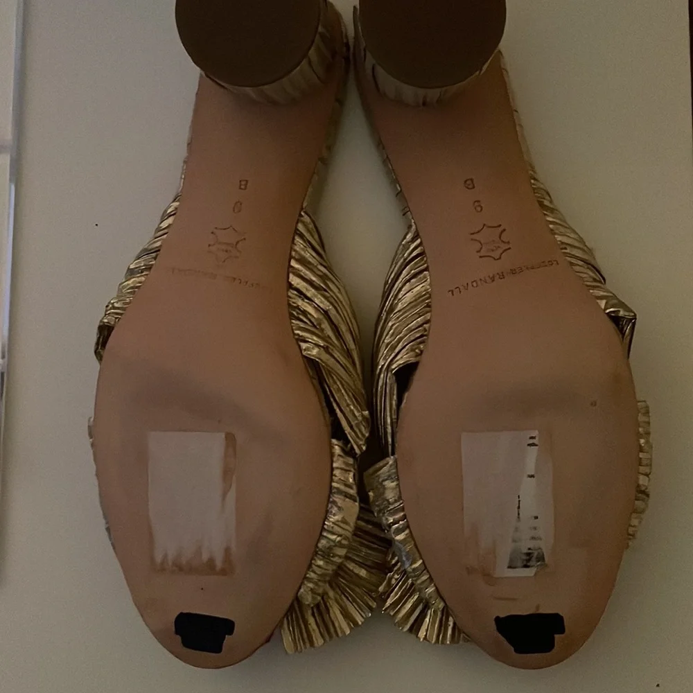 Loeffler Randall Metallic Gold Pleated Knot Block Heel Mules - Picture 6 of 6